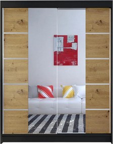 Kledingkast Closico 146, Artisan eiken, Zwart, 200x150x58cm, 125 kg, Kledingkast deuren: Schuivend, Aantal planken: 5, Aantal planken: 5