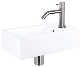 Differnz Force fonteinset - 40x22x11.5cm - Rechthoek - 1 kraangat - Gebogen matte chromen kraan - Keramiek Wit SW543205/SW679905/SW696217/SW724040