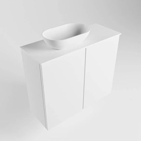 Mondiaz Fowy toiletmeubel 60cm talc met witte waskom links en kraangat