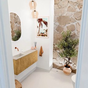 Mondiaz Joya DLux 100cm toiletmeubel ronding rechts oak met wastafel faye links zonder kraangat opalo