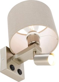Wandlamp staal met leeslamp en kap 18 cm lichtbruin - Brescia