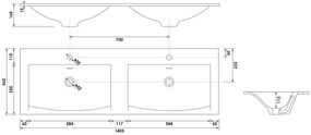 Brauer Glacier dubbele wastafel fine stone 140cm met kraangaten wit glans