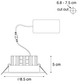 Inbouwspot wit 6,8cm incl. LED 750 lm dimbaar IP65 - Gaius