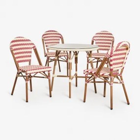 Set Ronde Tafel Ø80 Cm En 4 Stapelbare Eetkamerstoelen In Aluminium Brielle Bistro Rood – Bordeaux - Beige – Crème - Sklum