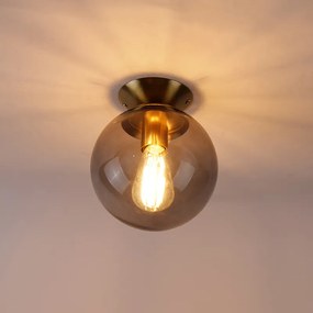 Art deco plafondlamp messing met smoke glas - Pallon
