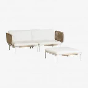 Modulair Tuinbankstel Van 2 Delen Met 2 Hoekmodules En Poef In Roubly Staal Beige Amandelroos - Sklum
