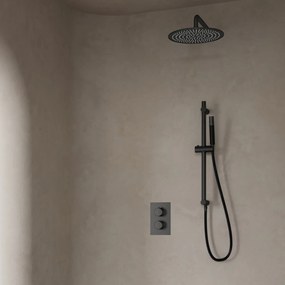 Saniclear Iron Pro inbouw regendouche met wandarm, 20cm hoofddouche en glijstang verouderd ijzer - gunmetal