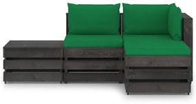 vidaXL 4-delige Loungeset met kussens grijs geïmpregneerd hout