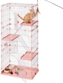VEVOR Kattenkooi, 4-laags kattenren, 84x60,5x163,5 cm, doe-het-zelf kattenren met ladders, verwijderbare draadkooi, binnenren voor 1-2 katten, fretten en kleine dieren, roze