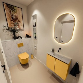 Mondiaz Ture DLux toiletmeubel 60cm ocher met wastafel opalo midden zonder kraangat