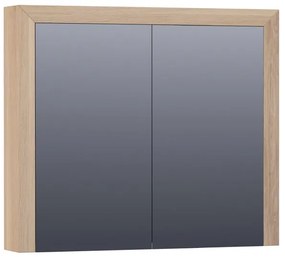 BRAUER Massief eiken Spiegelkast - 80x70x15cm - 2 links/rechtsdraaiende spiegeldeuren - Hout Smoked oak 70541SOG