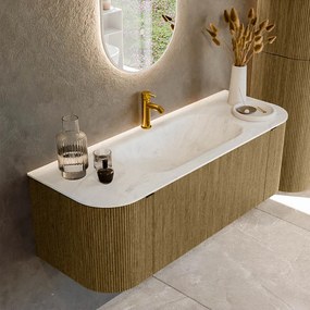 Mondiaz Kurve-dlux 130cm badmeubel ronding links/rechts dusk met 1 lade en 2 deuren en wastafel big small midden 1 kraangat opalo