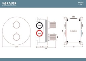 Brauer Stripe 3-weg inbouwthermostaat rond koper geborsteld PVD