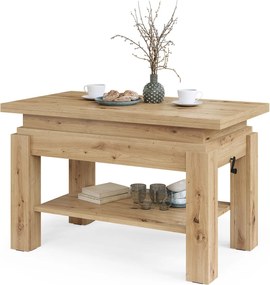 BRAVO artisan eiken – uitschuifbare en in hoogte verstelbare salontafel, tafel met plank