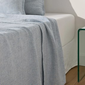 Plat laken in gewassen Lina, Limona blauw