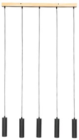 Moderne hanglamp zwart met hout 5-lichts - Jeana