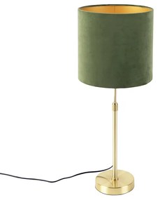 Tafellamp goud/messing met velours kap groen 25 cm - Parte