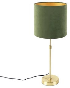 Stoffen Tafellamp goud/messing met velours kap groen 25 cm - Parte Landelijk / Rustiek E27 cilinder / rond rond Binnenverlichting Lamp