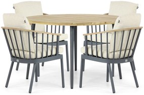 Tuinset Ronde Tuintafel 4 personen 130 cm Aluminium/Teak Grijs  Apple Bee Condor/Montana