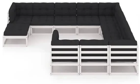 vidaXL 11-delige Loungeset met kussens massief grenenhout wit