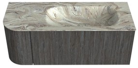 Mondiaz Kurve-dlux 115cm badmeubel ronding links shadow met 1 lade en deur en wastafel big small rechts zonder kraangat glace