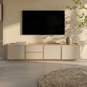 Eiken Tv-meubel Met Stoffen Deuren 180 Cm - 180x40x40cm.