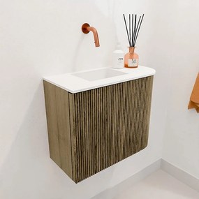 Mondiaz Joya 50cm toiletmeubel ronding rechts dusk met wastafel faye links zonder kraangat talc
