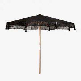 Tongariki Teak En Katoenen Parasol Ø300 Cm & Zwart Macramé - Sklum