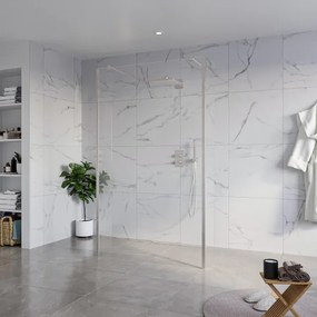 Fortifura Galeria Vrijstaande Inloopdouche - 120x200cm - Helder - antikalk - 8mm veiligheidsglas - 2 zijwanden 30cm - wandsteunen en hoekprofielen - Geborsteld RVS PVD (RVS) SW927769 2x/SW797917/SW797909 2x/SW798730 2x