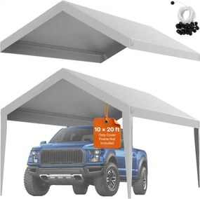 VEVOR Carport Garage Tent, 3 x 6 m, Garage Daktent, Waterdicht en UV-bestendig, Eenvoudige installatie met spanbanden, Grijs (Alleen dakbedekking, frame niet inbegrepen)