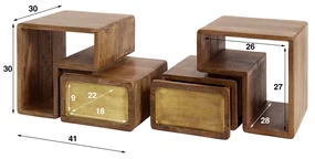 Hangende Nachtkastjes Hout En Goud - 42x30x30cm.