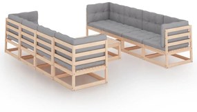 vidaXL 9-delige Loungeset met kussens massief grenenhout