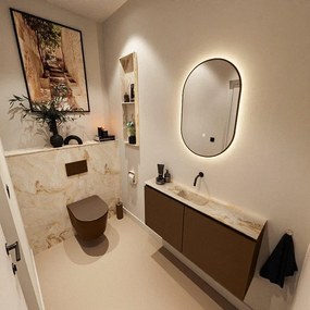 MONDIAZ TURE-DLUX 100cm toiletmeubel Rust. EDEN wastafel Frappe positie midden. Zonder kraangat. TUREDX100RUSM0FRA