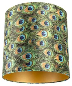 Velours lampenkap pauw dessin 40/40/40 met gouden binnenkant