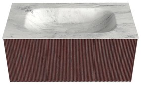 Mondiaz Kurve-dlux 90cm badmeubel ruby met 1 lade en wastafel big small midden zonder kraangat opalo