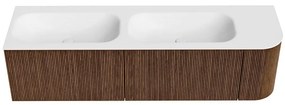Mondiaz Kurve 165cm badmeubel ronding rechts walnut met 2 lades en 1 deur en wastafel big small dubbel/links zonder kraangat