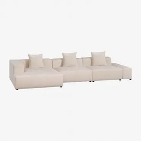 Modulaire Hoekbank Met Hoge Armleuning En Poef, 2-delig, Rechterkant (↔︎285 Cm) Bruna Corduroy Beige – Linnen - Sklum