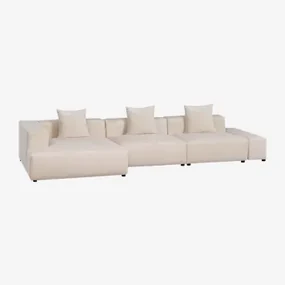 Modulaire Hoekbank Met Hoge Armleuning En Poef, 2-delig, Rechterkant (↔︎285 Cm) Bruna Corduroy Beige – Linnen - Sklum