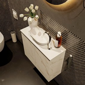 Mondiaz Fowy toiletmeubel 60cm Carrara met witte waskom midden en kraangat