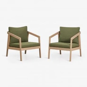 Set Van 2 Fauteuils Van Acaciahout Kaela Lichte Acaciekleur & Bouclé Saliegroen - Sklum