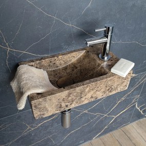 Saniclear Dark Emperador fonteinset met rechte kraan in chroom
