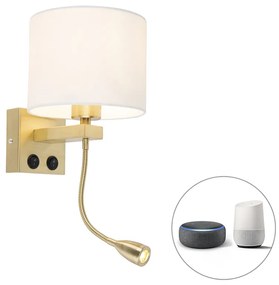 LED Smart wandlamp met dimmer goud met witte kap incl. Wifi A60 - Brescia Art Deco, Modern E27 rond Binnenverlichting Lamp