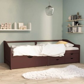 vidaXL Bedbank 3-zits met lades grenenhout donkerbruin 90x200 cm