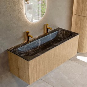 Mondiaz Kurve-dlux 120cm badmeubel oak met 1 lade en wastafel big large midden 2 kraangaten lava