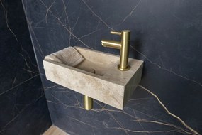 Saniclear White Travertin fonteinset met rechte kraan in geborsteld messing