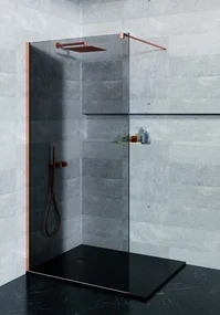 Saniclear Shade douchewand rookglas 140x200cm geborsteld koper profiel