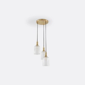 Hanglamp in messing en geribbeld glas, Bogota
