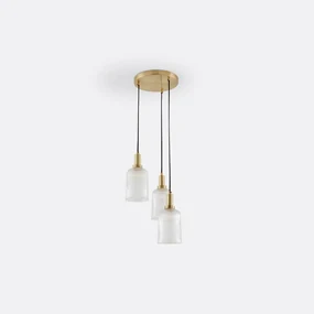 Hanglamp in messing en geribbeld glas, Bogota