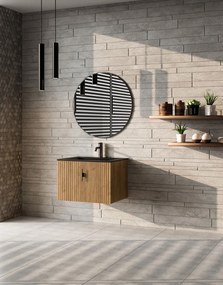 Muebles Raya badmeubel ribbelfront 60cm warm eiken met zwarte wastafel met kraangat