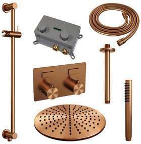 Brauer Copper Edition thermostatische inbouw regendouche met staafhanddouche, plafondarm, glijstang en hoofddouche 30cm set 66 koper geborsteld PVD